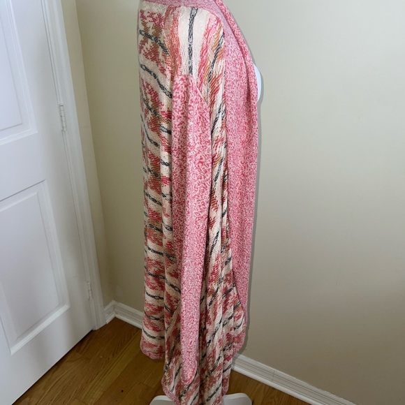 Lucky Brand Pink Aztec Knit Swing Waterfall Cardigan Open Blanket Size M - Picture 3 of 11